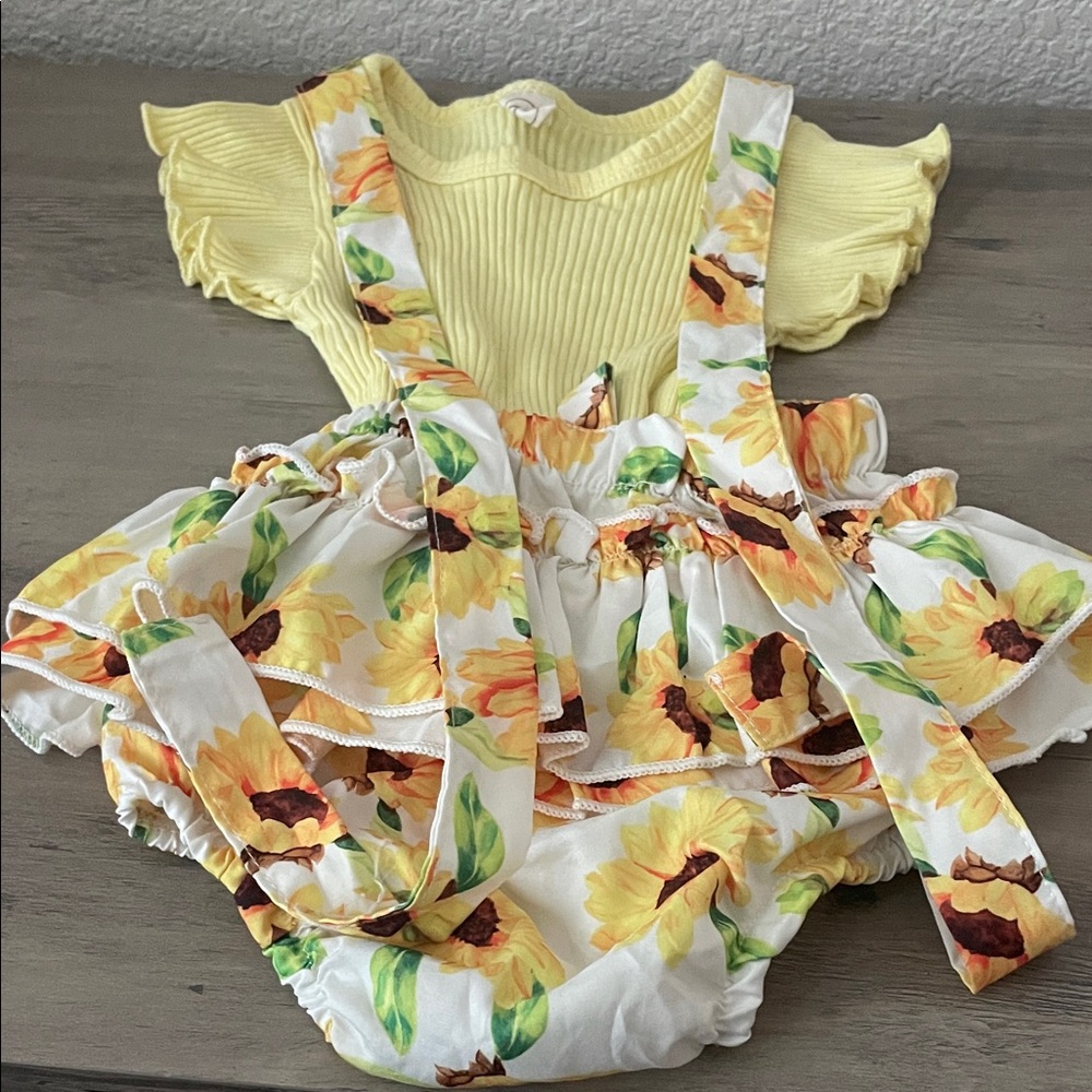 Yellow Ruffled Baby Outfit with Sunflower Print